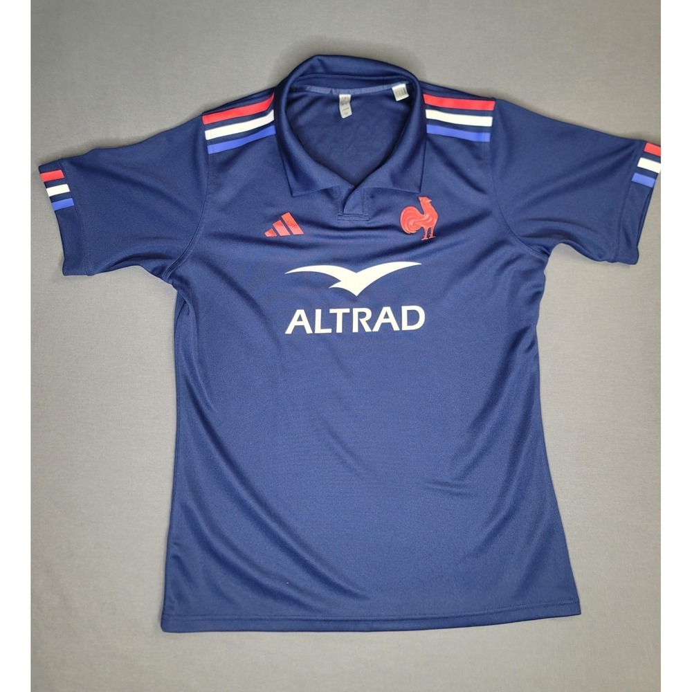 Adidas France Rugby Jersey Mens Large Blue Altrad Polo Shirt - Picture 2 of 10